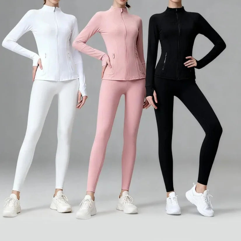 Breathable Seamless Quick Dry Plus Size Outdoor Sportswear Windproof Women Gym Yoga Jacket Set