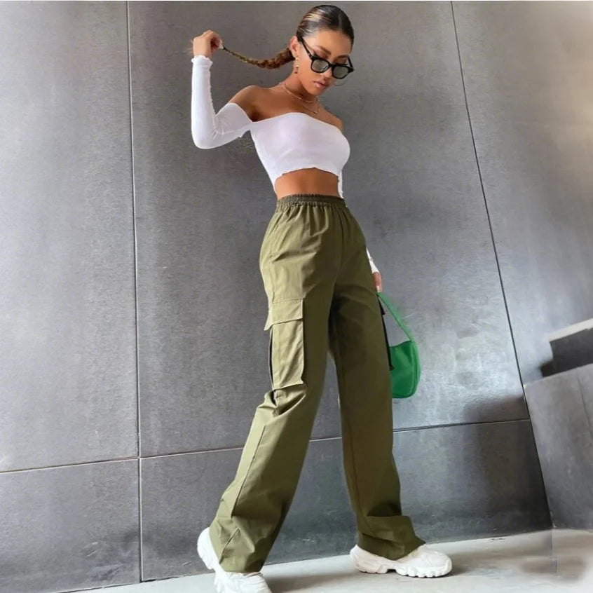 Trending Products 2026 New Arrivals Summer Women Cargo Pants With Pockets Straight Loose High Waist Ladies Pants Trousers