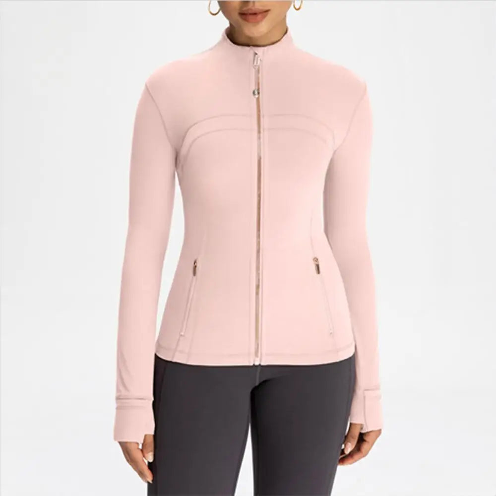 Gold Zipper Women Seamless Breathable Nylon Spandex Workout Yoga Jackets Quick Dry Stand Neck  Gym Jacket