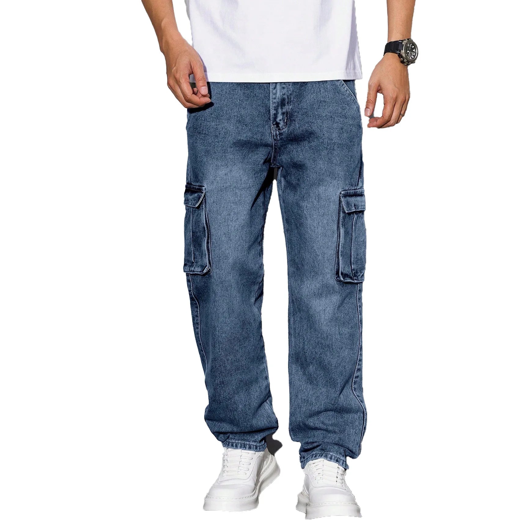 Men's Straight-Leg Denim Jeans | Multi-Pocket Washed Fit