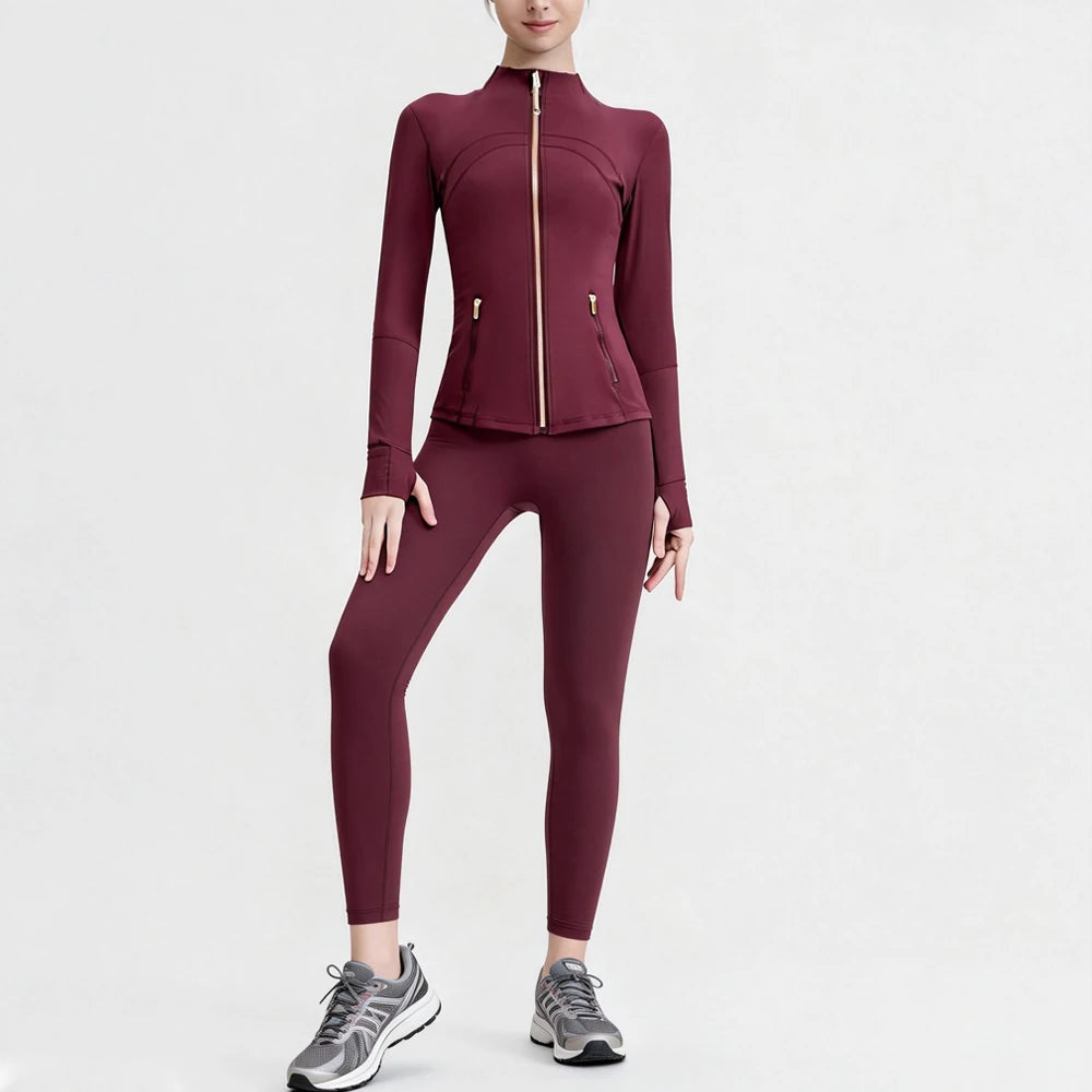 Breathable Seamless Quick Dry Plus Size Outdoor Sportswear Windproof Women Gym Yoga Jacket Set