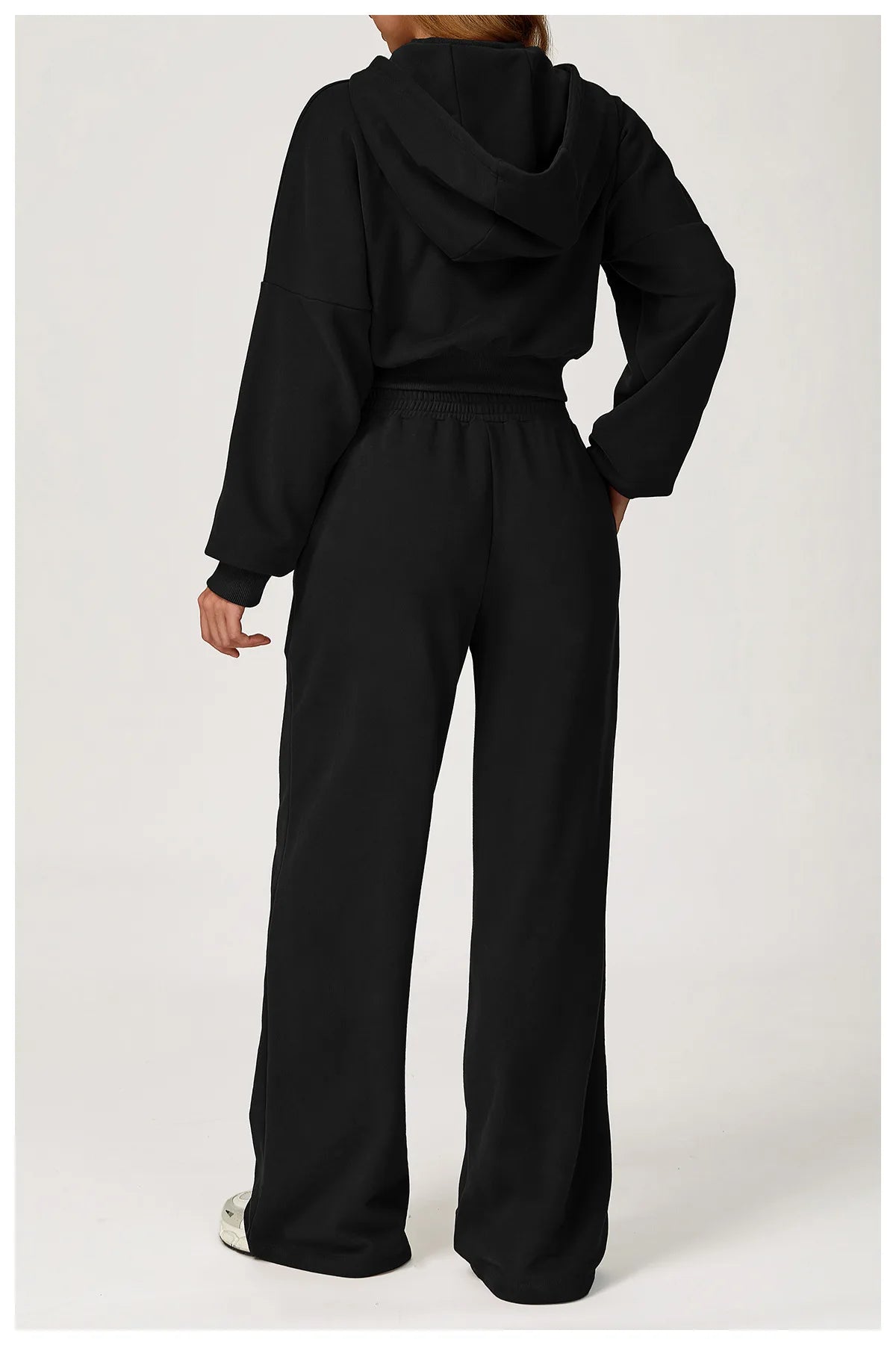 Women's Cropped Hooded Fitness Sweatshirt, Jogging Sweatpants & Gym Top, or Sportswear Running 2-Piece Set