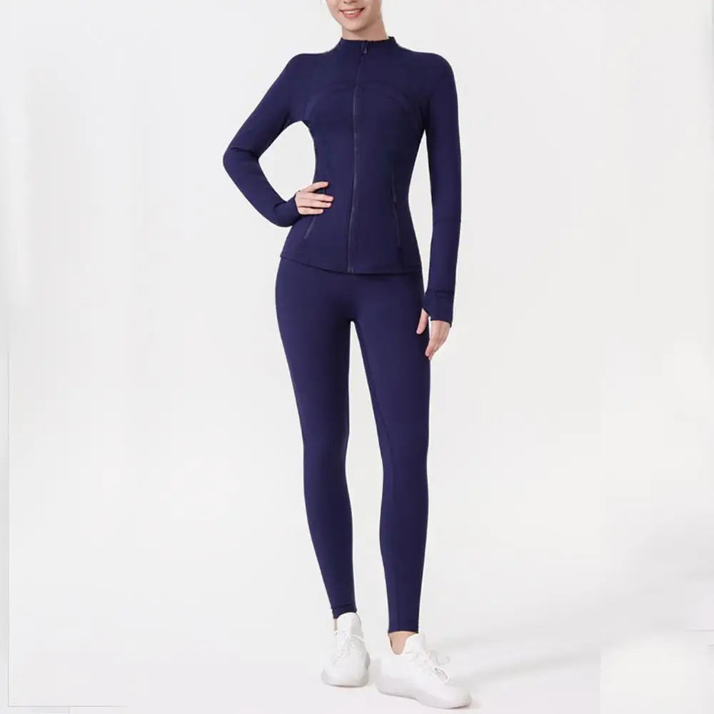 Breathable Seamless Quick Dry Plus Size Outdoor Sportswear Windproof Women Gym Yoga Jacket Set