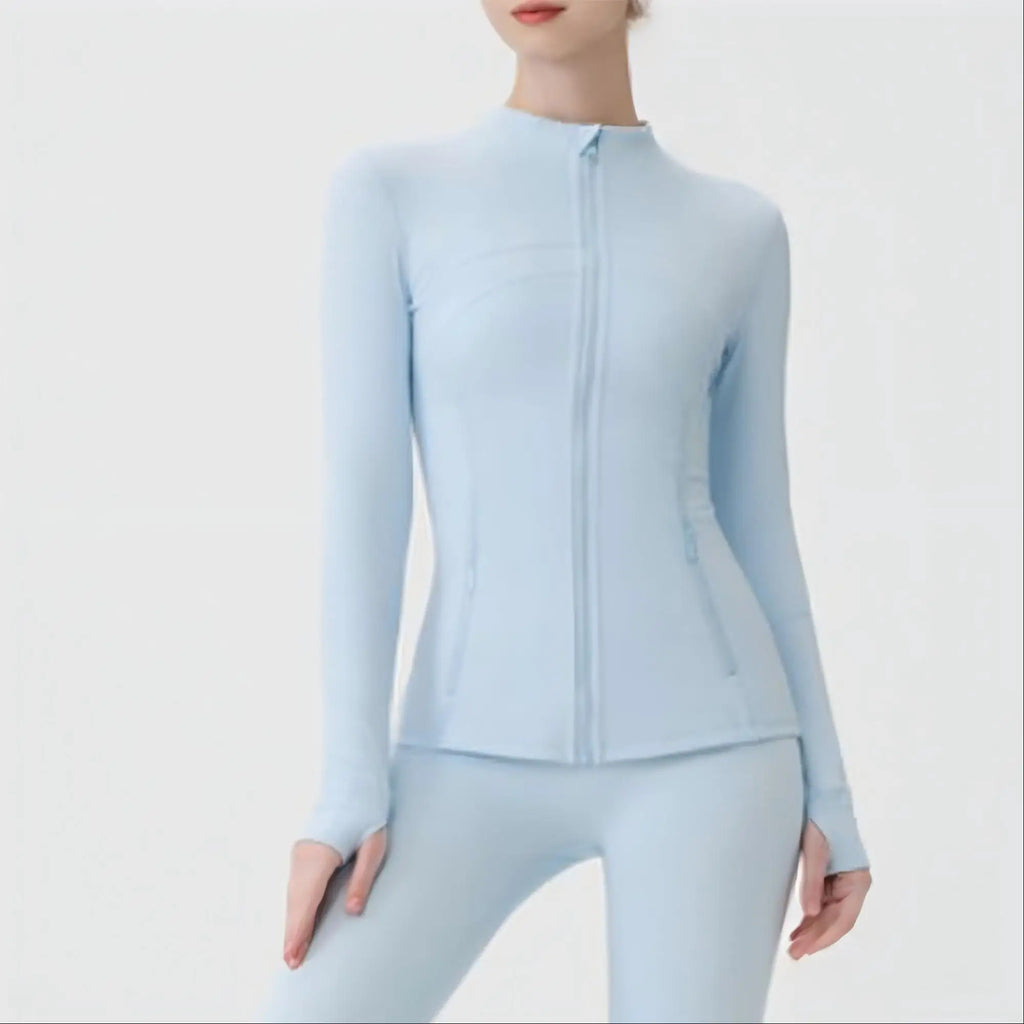 Gold Zipper Women Seamless Breathable Nylon Spandex Workout Yoga Jackets Quick Dry Stand Neck  Gym Jacket