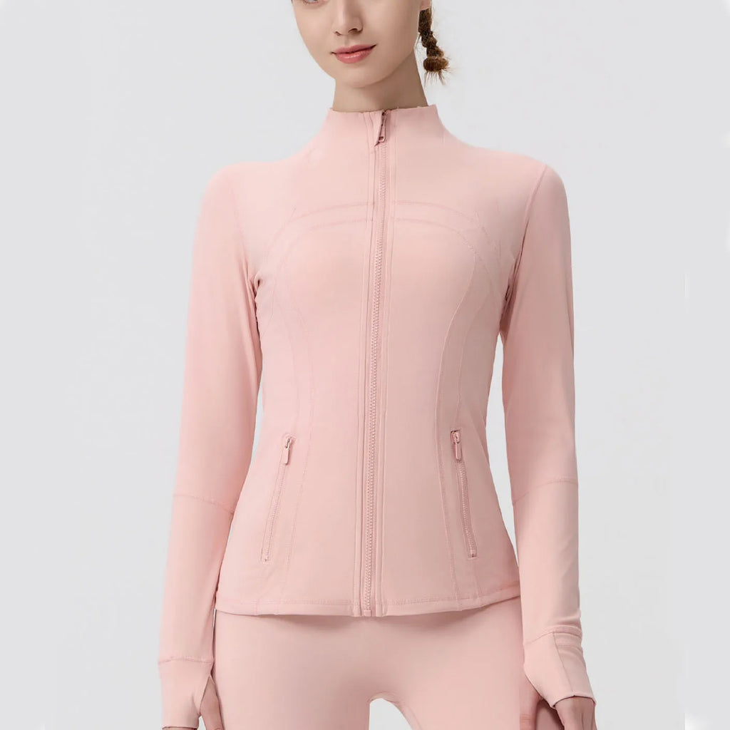 Gold Zipper Women Seamless Breathable Nylon Spandex Workout Yoga Jackets Quick Dry Stand Neck  Gym Jacket