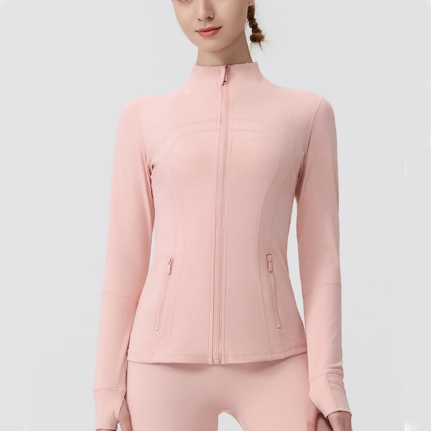 Gold Zipper Women Seamless Breathable Nylon Spandex Workout Yoga Jackets Quick Dry Stand Neck  Gym Jacket