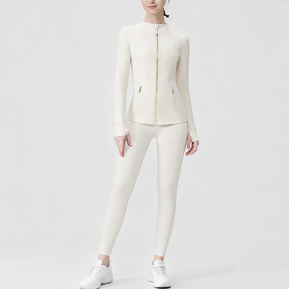 Breathable Seamless Quick Dry Plus Size Outdoor Sportswear Windproof Women Gym Yoga Jacket Set