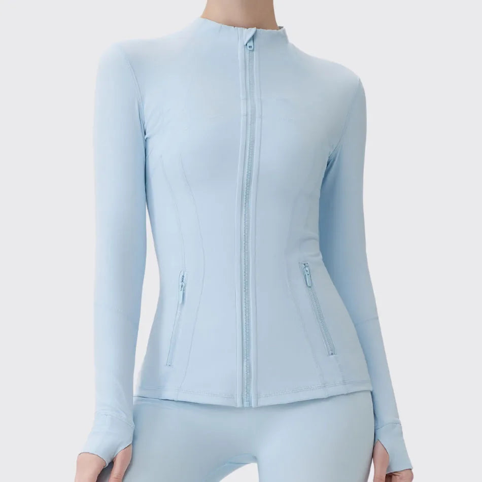 Gold Zipper Women Seamless Breathable Nylon Spandex Workout Yoga Jackets Quick Dry Stand Neck  Gym Jacket