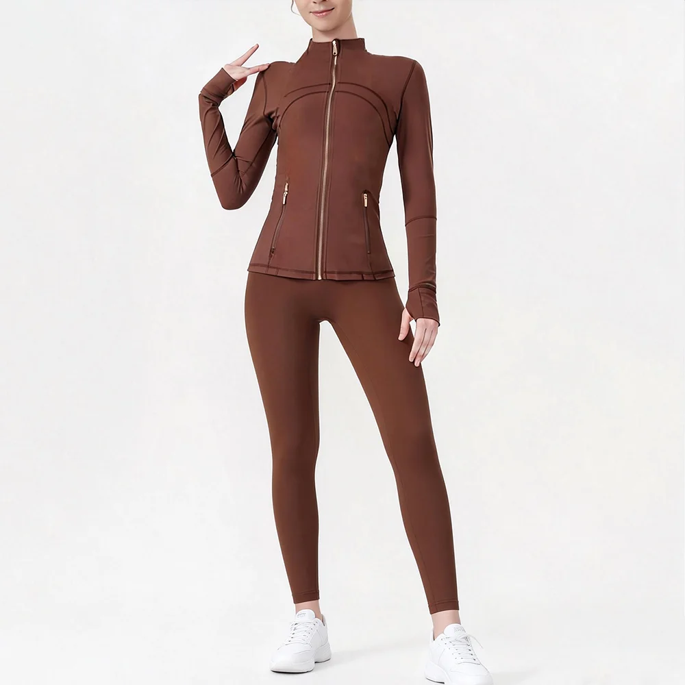 Breathable Seamless Quick Dry Plus Size Outdoor Sportswear Windproof Women Gym Yoga Jacket Set