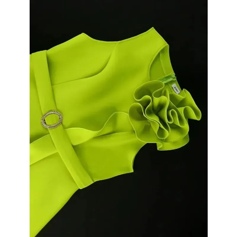 New Women Sweet and Cute Party Evening Dress with 3D Flower Sleeveless Knee Length Elegant Cocktail Celebration Dress