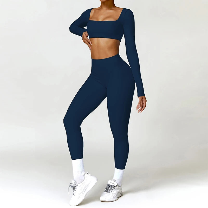 2PCS Quick-Drying Long Sleeve Yoga or Track Sports Suit Set for Women
