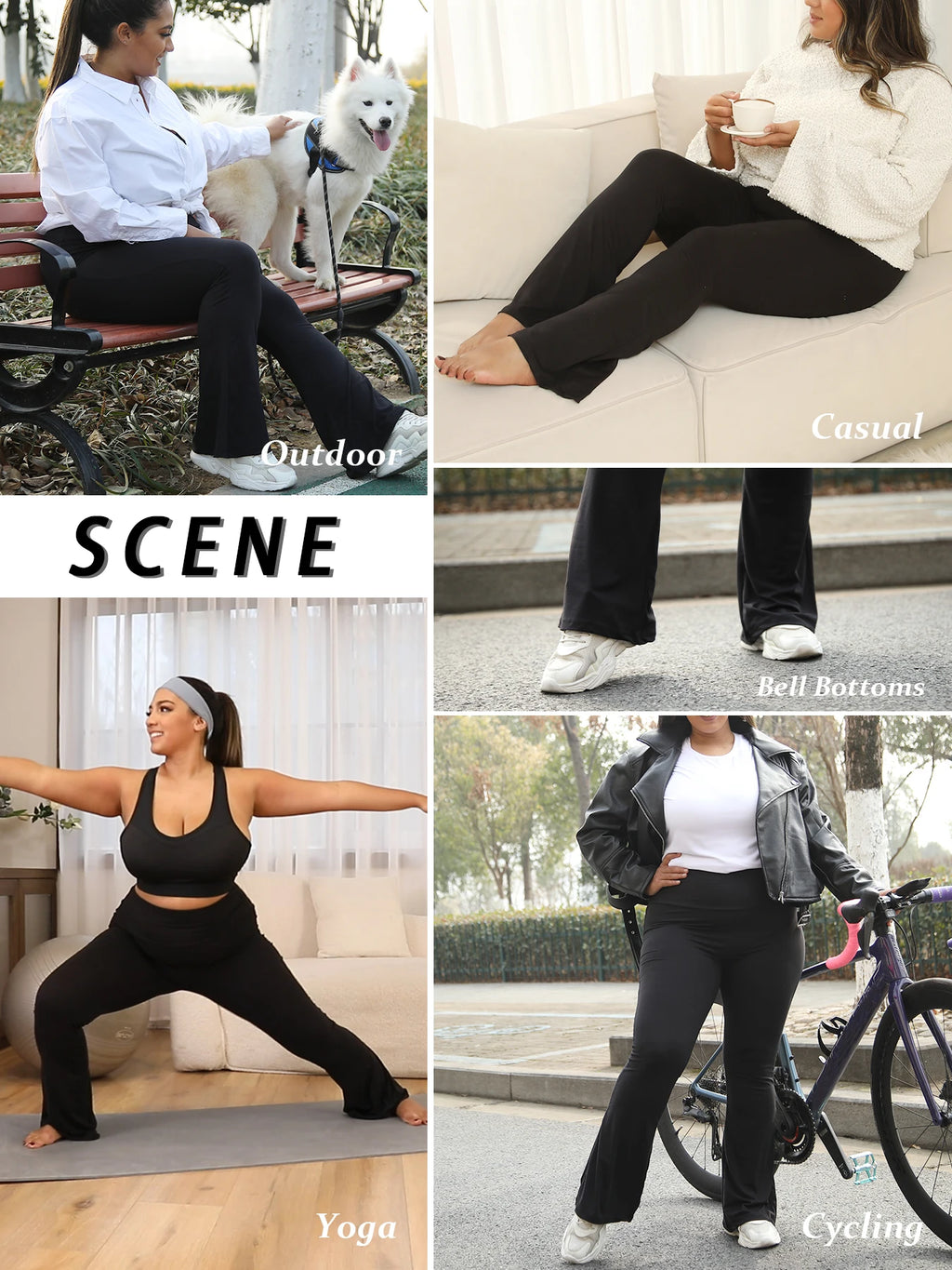 Plus Size Women's Super Soft High Waisted Flare Pants, Leggings Tummy Control Soft Bootleg Bell Bottoms Running