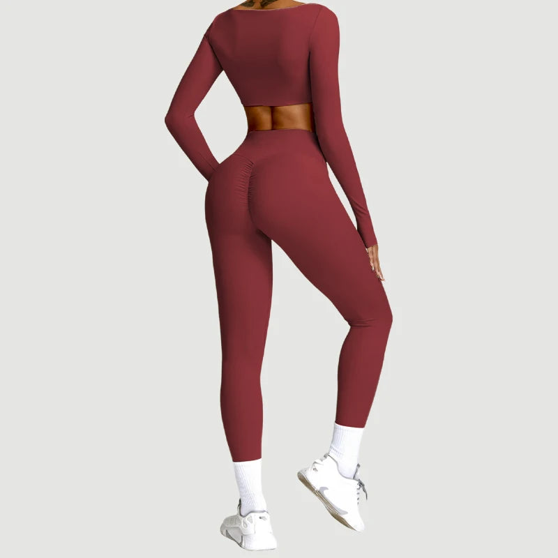 2PCS Quick-Drying Long Sleeve Yoga or Track Sports Suit Set for Women