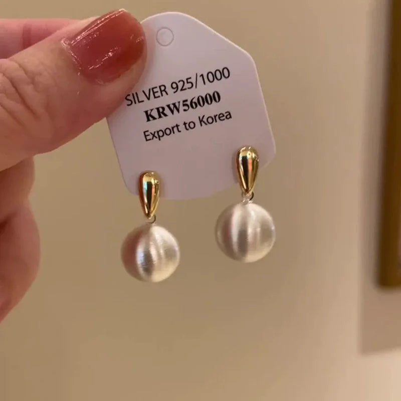 XIYANIKE Gold Silver Colour Contrasting Metal Brushed Ball Pendant Stud Earrings For Women Fashion New Jewelry Gift Party Rock