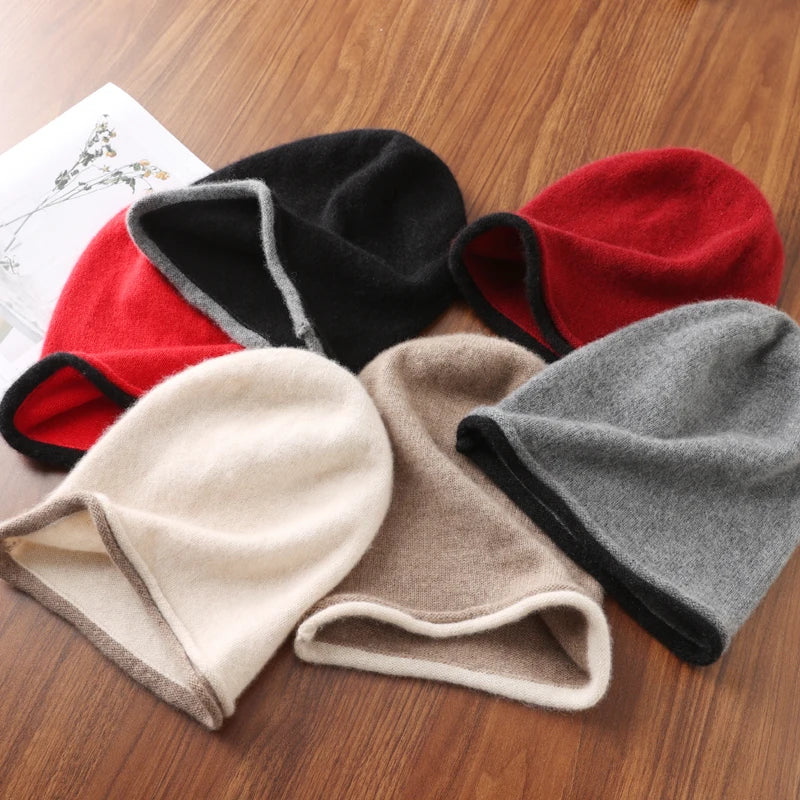 Winter Hat Regardless Of Gender 100% Merino Wool Knitted New Women's Soft Warm Bean Hat Fashion Outdoor Curly-brimmed Hat