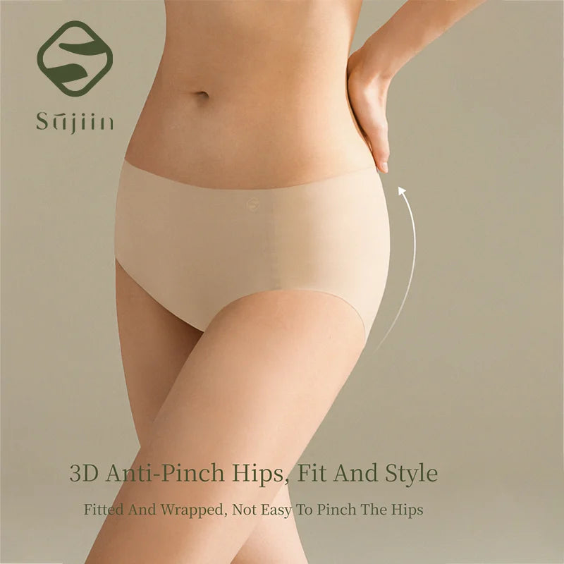 SUJIIN Women's Panties Seamless Underwear Invisibles Briefs Mid Waist 5A Antibacterial Breathable Moisture Wicking Underpants