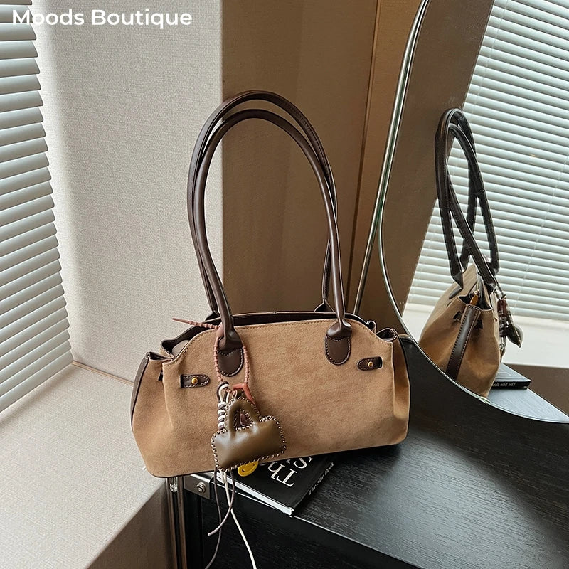 MOODS French Style Underarm Shoulder Bags For Women PU Suede Pure Color Top-handle Bag Autumn New Luxury Designer Handbags