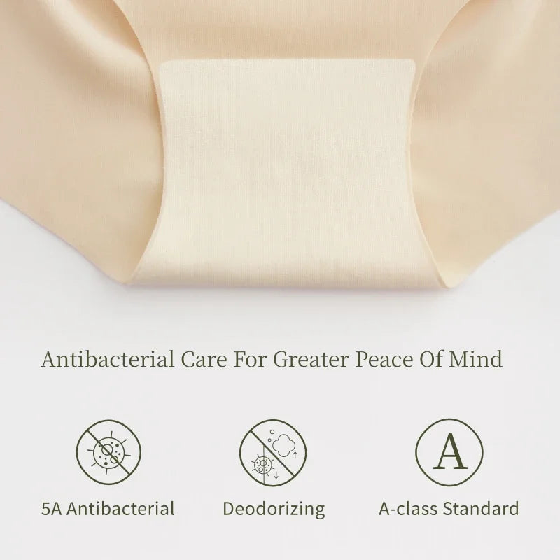 SUJIIN Women's Panties Seamless Underwear Invisibles Briefs Mid Waist 5A Antibacterial Breathable Moisture Wicking Underpants