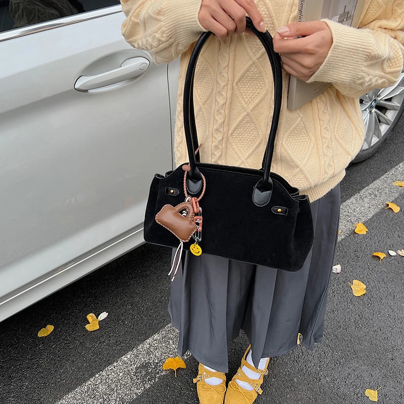 MOODS French Style Underarm Shoulder Bags For Women PU Suede Pure Color Top-handle Bag Autumn New Luxury Designer Handbags