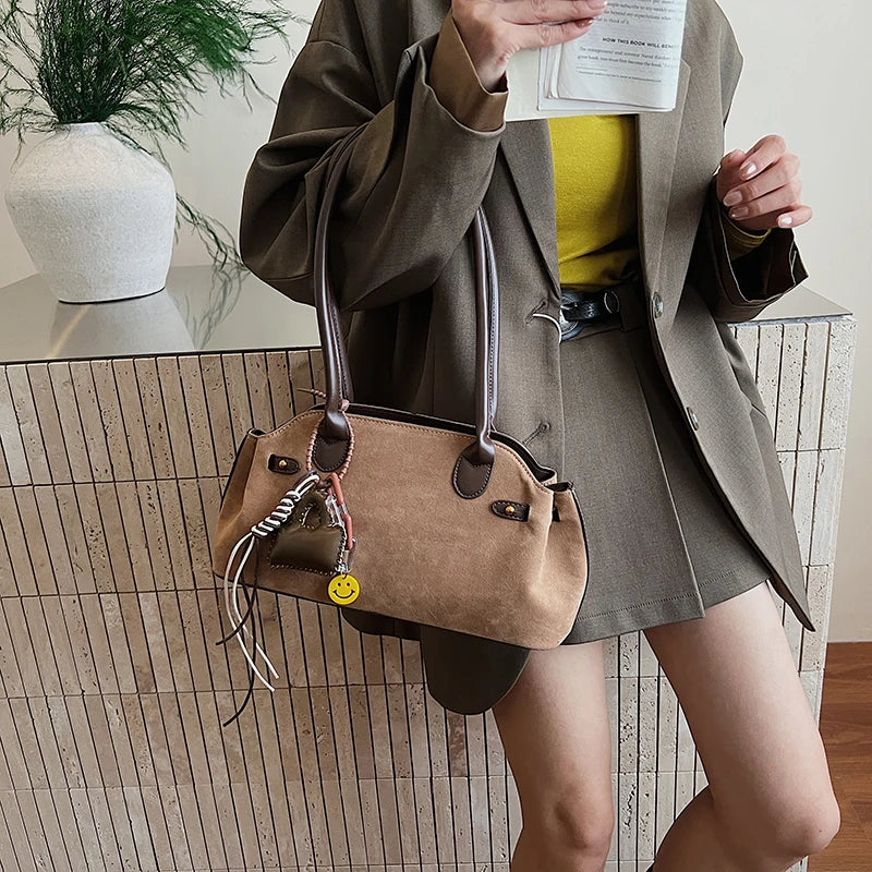 MOODS French Style Underarm Shoulder Bags For Women PU Suede Pure Color Top-handle Bag Autumn New Luxury Designer Handbags