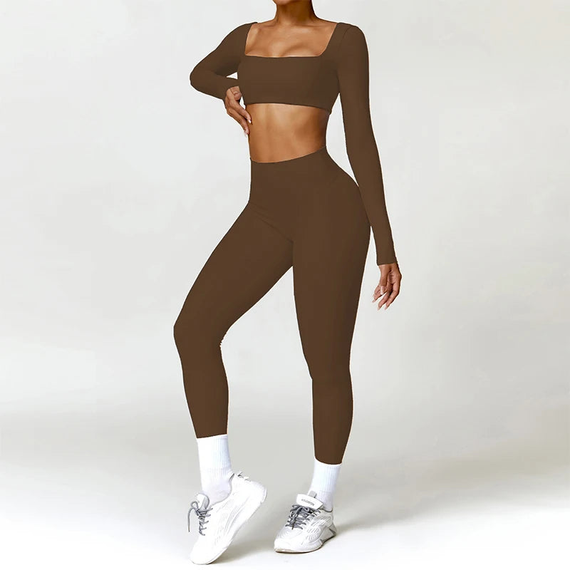 2PCS Quick-Drying Long Sleeve Yoga or Track Sports Suit Set for Women