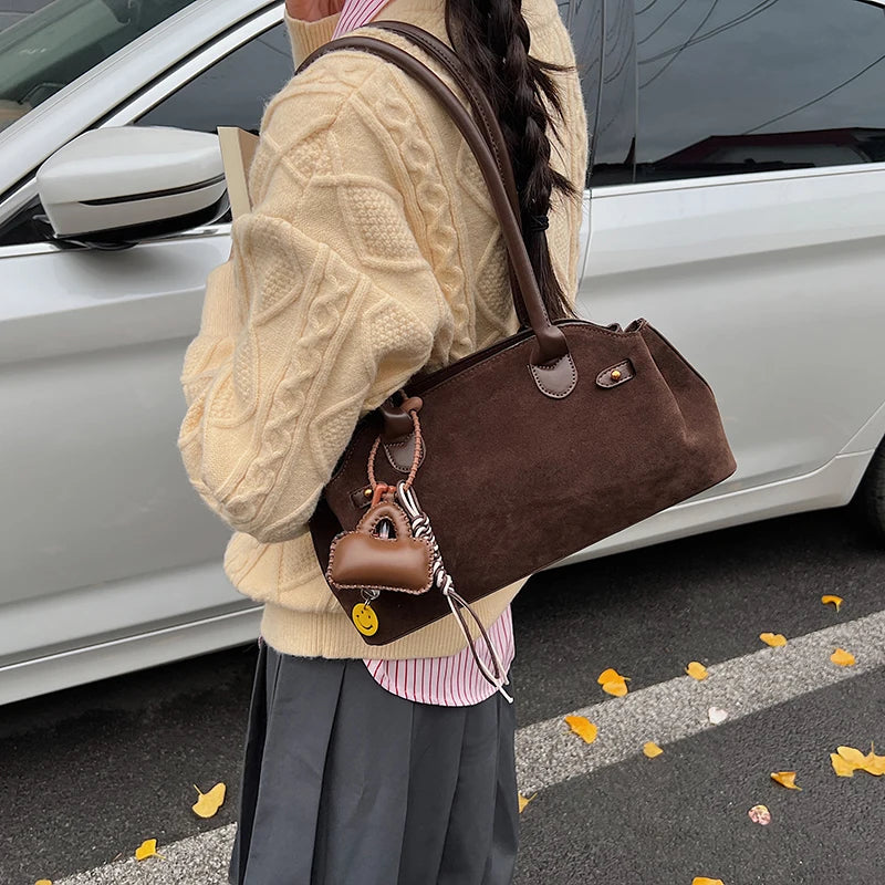 MOODS French Style Underarm Shoulder Bags For Women PU Suede Pure Color Top-handle Bag Autumn New Luxury Designer Handbags