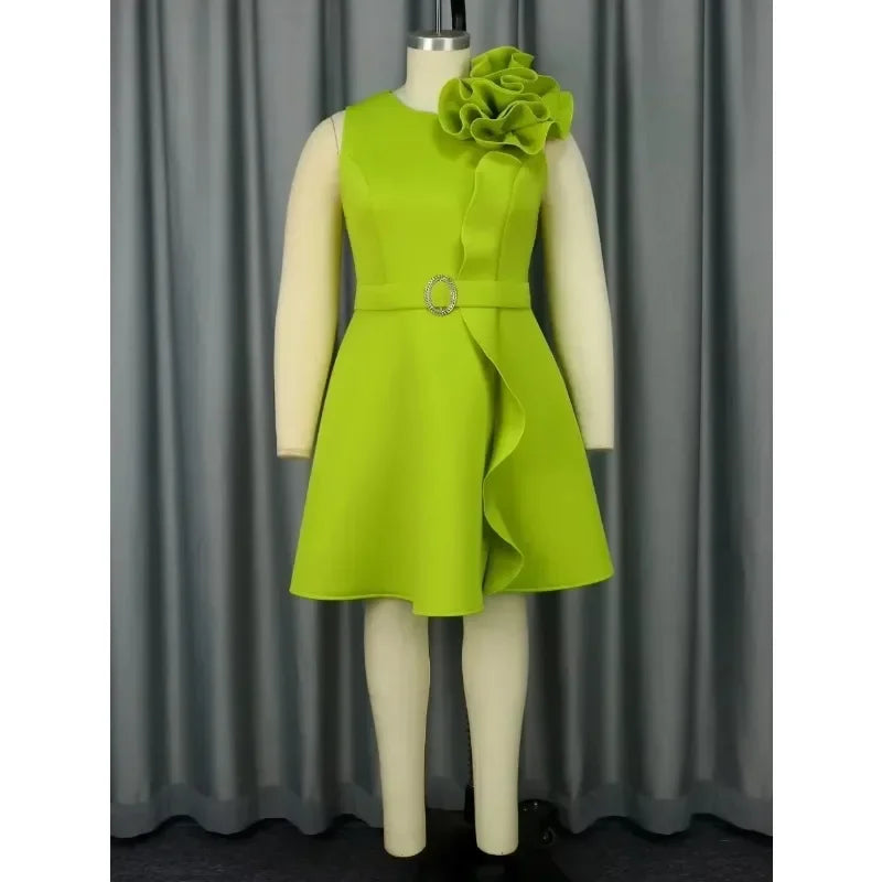 New Women Sweet and Cute Party Evening Dress with 3D Flower Sleeveless Knee Length Elegant Cocktail Celebration Dress