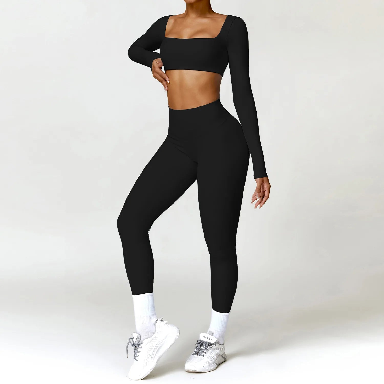 2PCS Quick-Drying Long Sleeve Yoga or Track Sports Suit Set for Women
