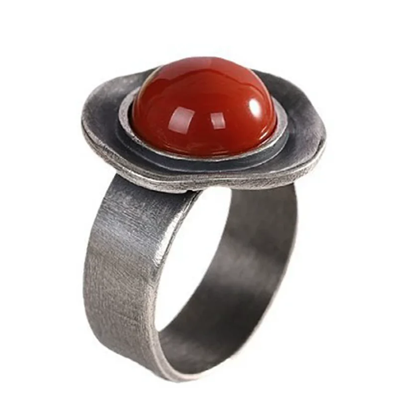 XIYANIK Ethnic Style Thai Silver Southern Red Adjustable Rings For Men Women Retro Fashion New Jewelry Gift Party anillos