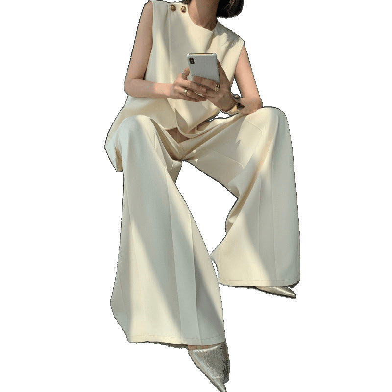 Irregular Sleeveless Vest Top And High-waisted Wide-leg Pants Set