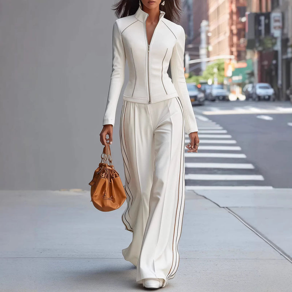 Solid-color Rayon Slim-fit Casual Athletic Long-sleeve Womens Set