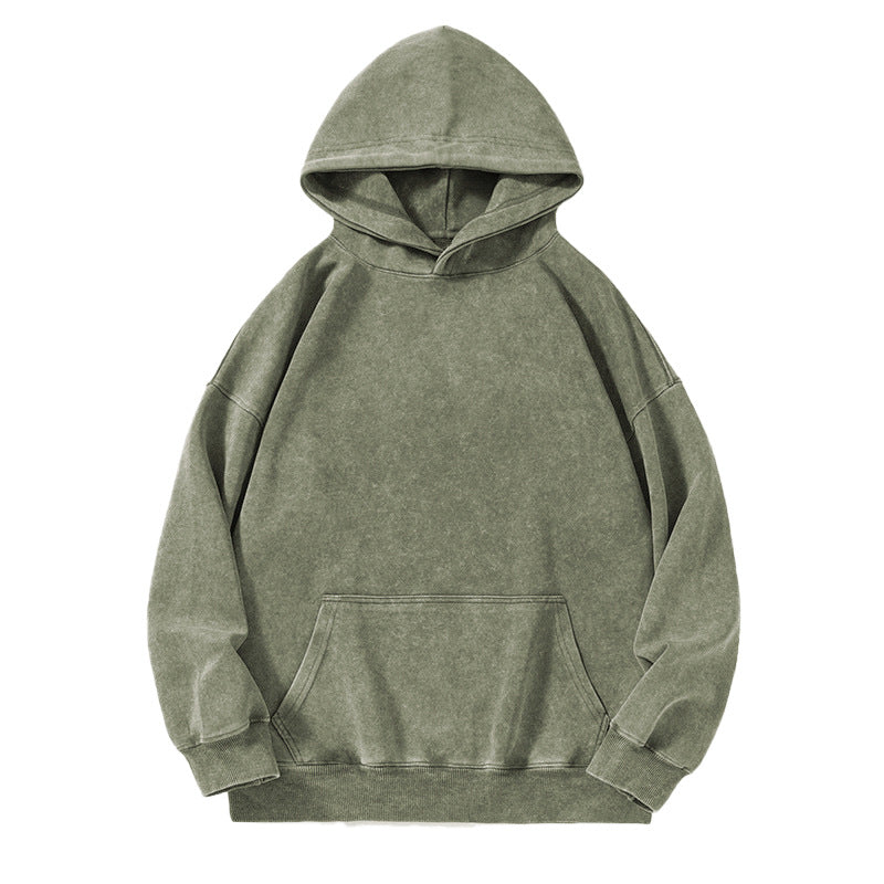 Make Old Washed Wax Printed Cotton Sweatshirt Loose Fit