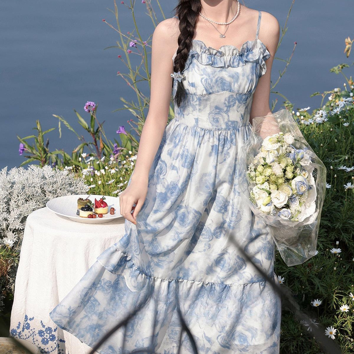 Strap-style French Ruffled Beach Dress