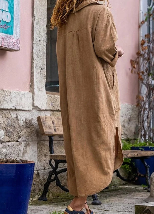 Women's Casual Brown Cotton Loose Fit Shirt Dress