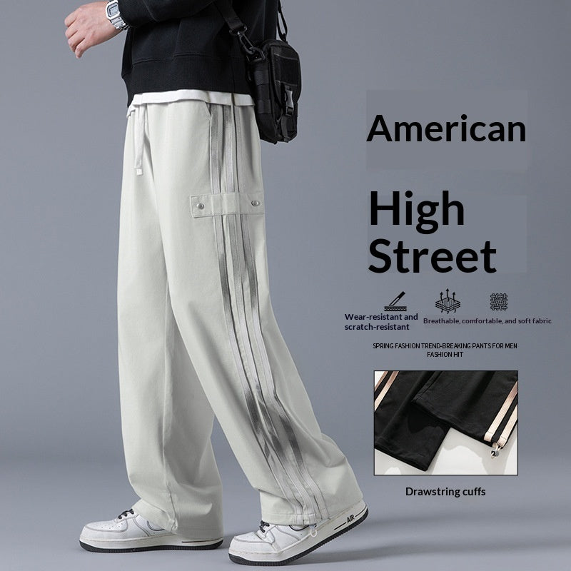 Mens Three-Stripe Sweatpants Spring American High-Street Style Joggers