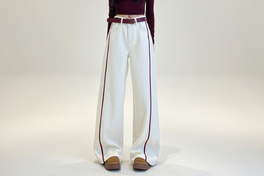 Women Plus Size Loose Denim Slimming High Waist Wide Legs Mop Pants