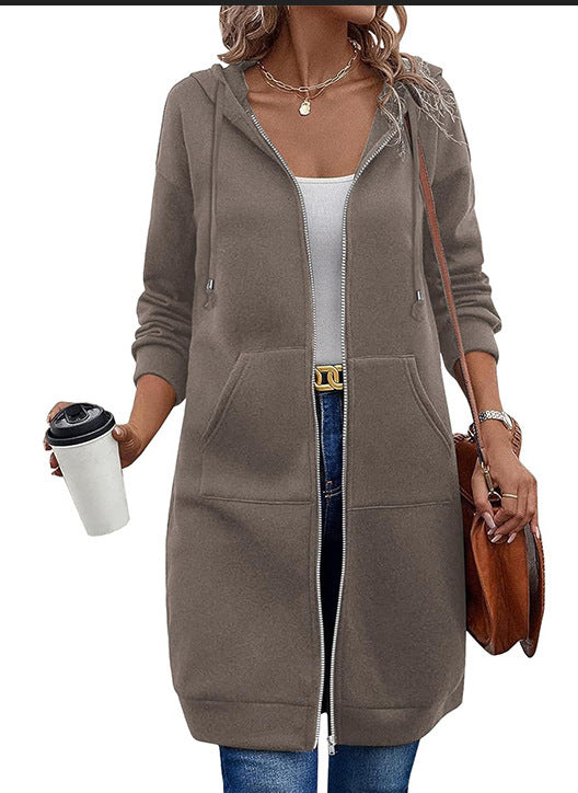 Women's Mid-length Hooded Long Sleeve Sweater