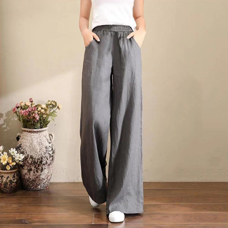 Wide Leg Linen Pants — Relaxed Fit