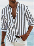 Mens Stylish Long-sleeve Striped Button-down Shirt