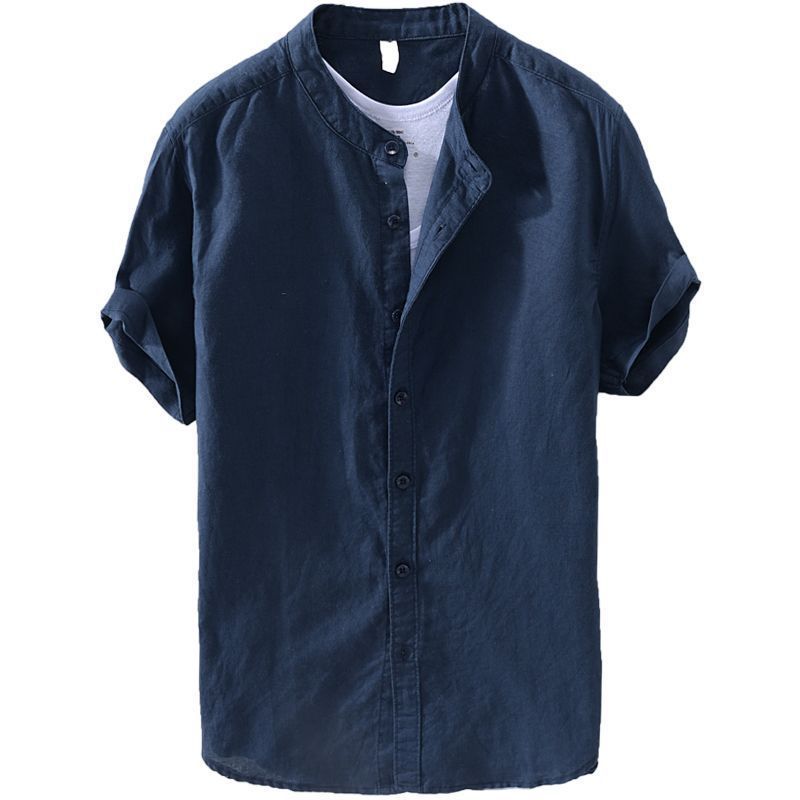 Japanese Linen Shirt Men Up-to-neck