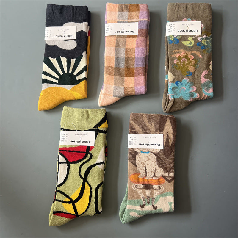 Retro-style Fun Mid-calf Socks For Men And Women