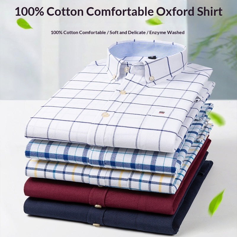 Plus-size Casual Plaid Shirt With Long Sleeves For Young And Middle-aged Men