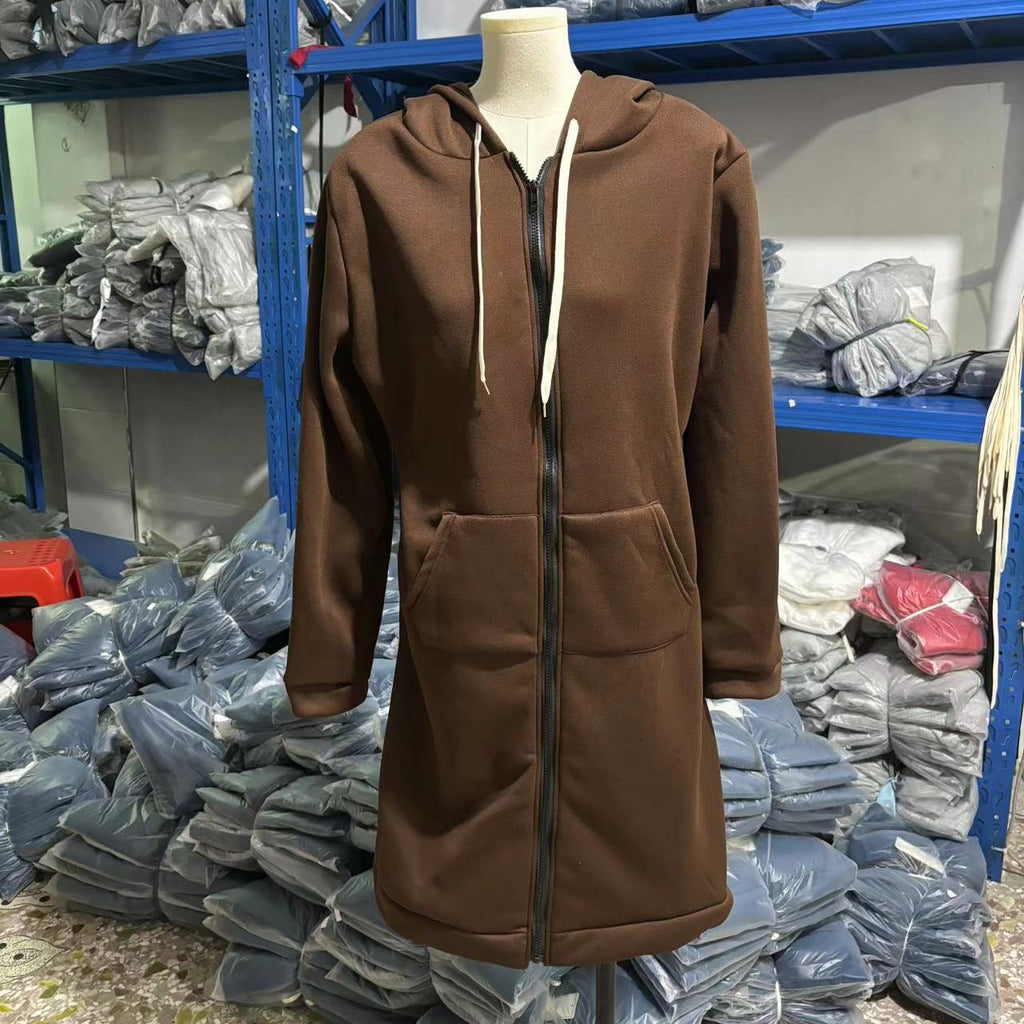 Women's Mid-length Hooded Long Sleeve Sweater