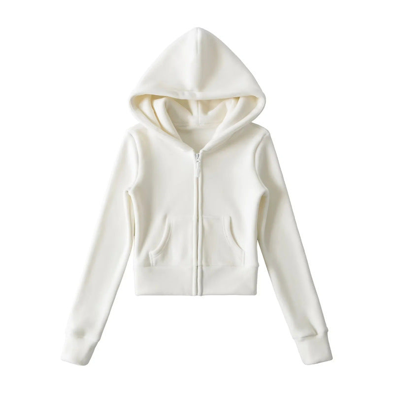 American-style Cropped Fleece Hoodie For Petite Women
