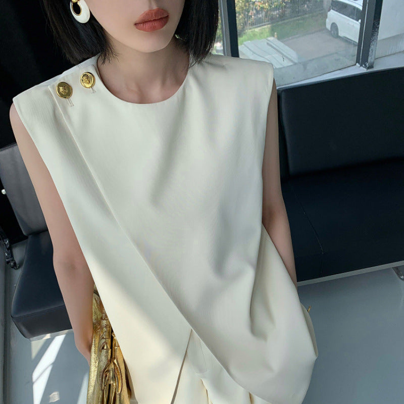 Irregular Sleeveless Vest Top And High-waisted Wide-leg Pants Set