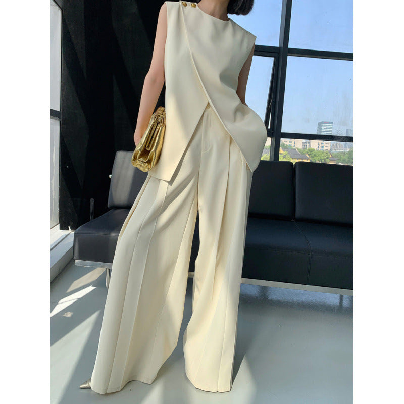 Irregular Sleeveless Vest Top And High-waisted Wide-leg Pants Set