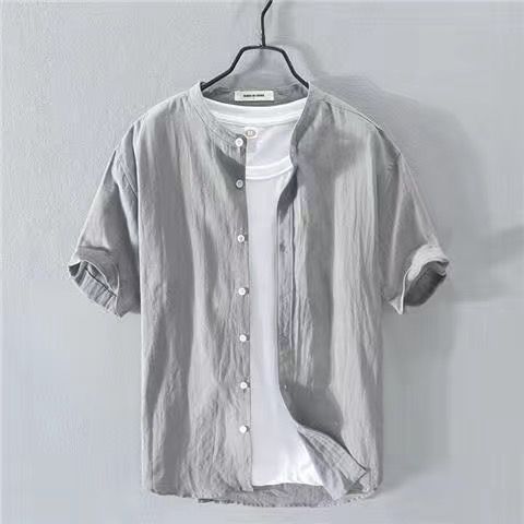 Japanese Linen Shirt Men Up-to-neck