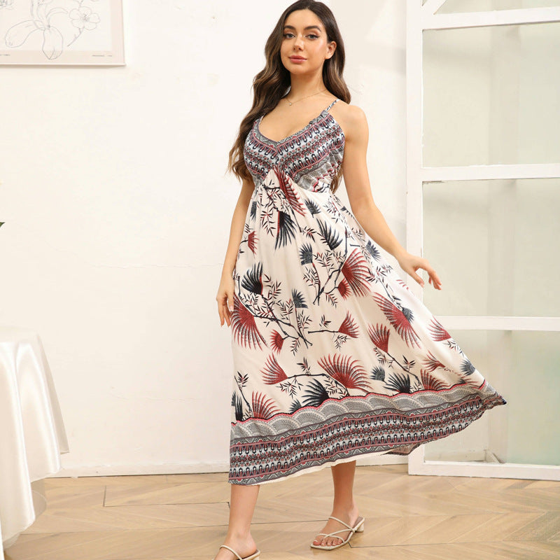 Womens Sleeveless Floral Print Slip Dress