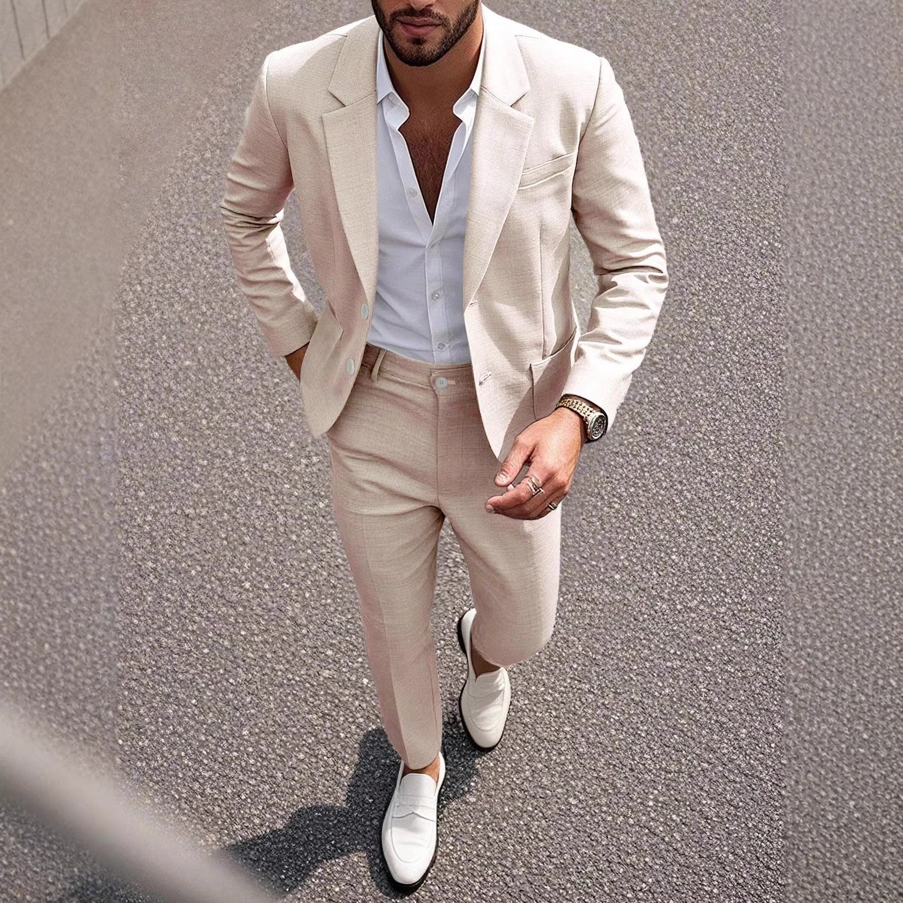 Mens Solid-Colored Business Suit Set