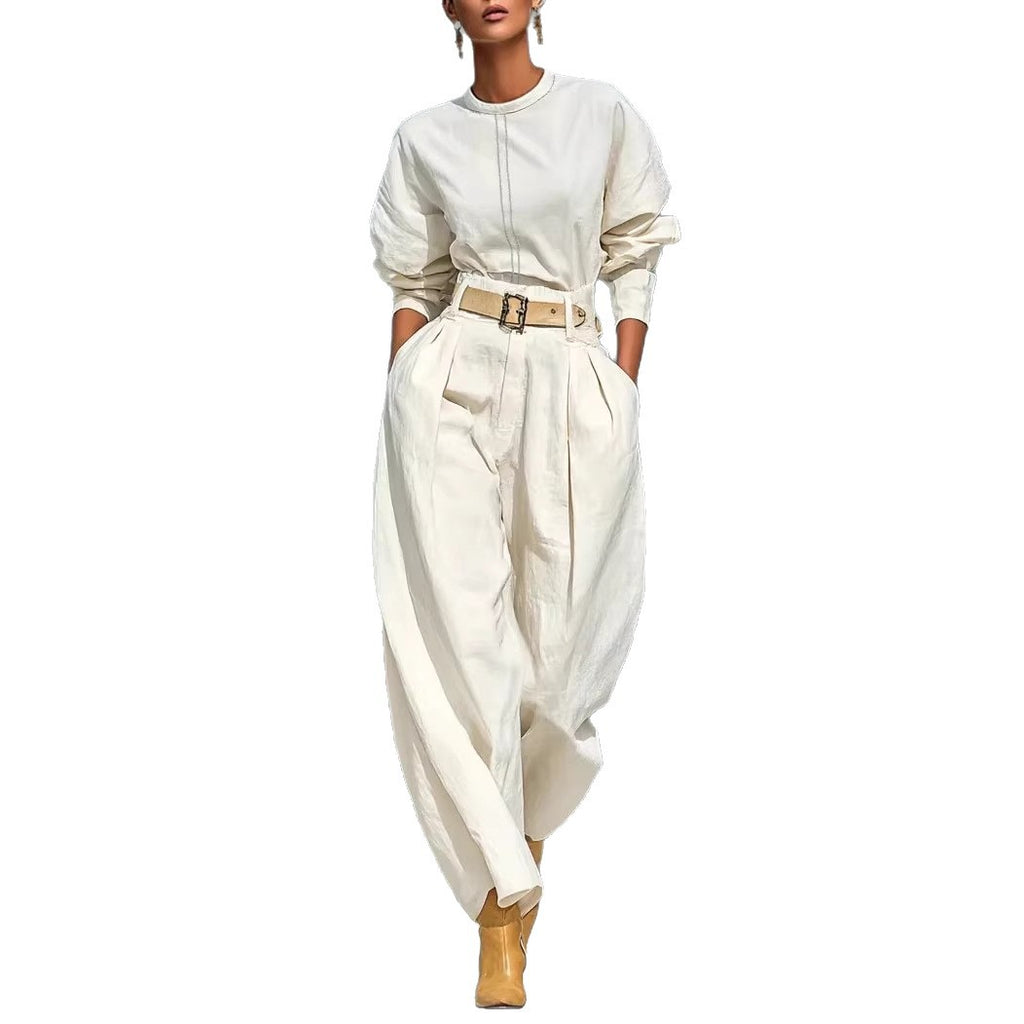 Minimalist Wide-Leg Pant Set with Belt
